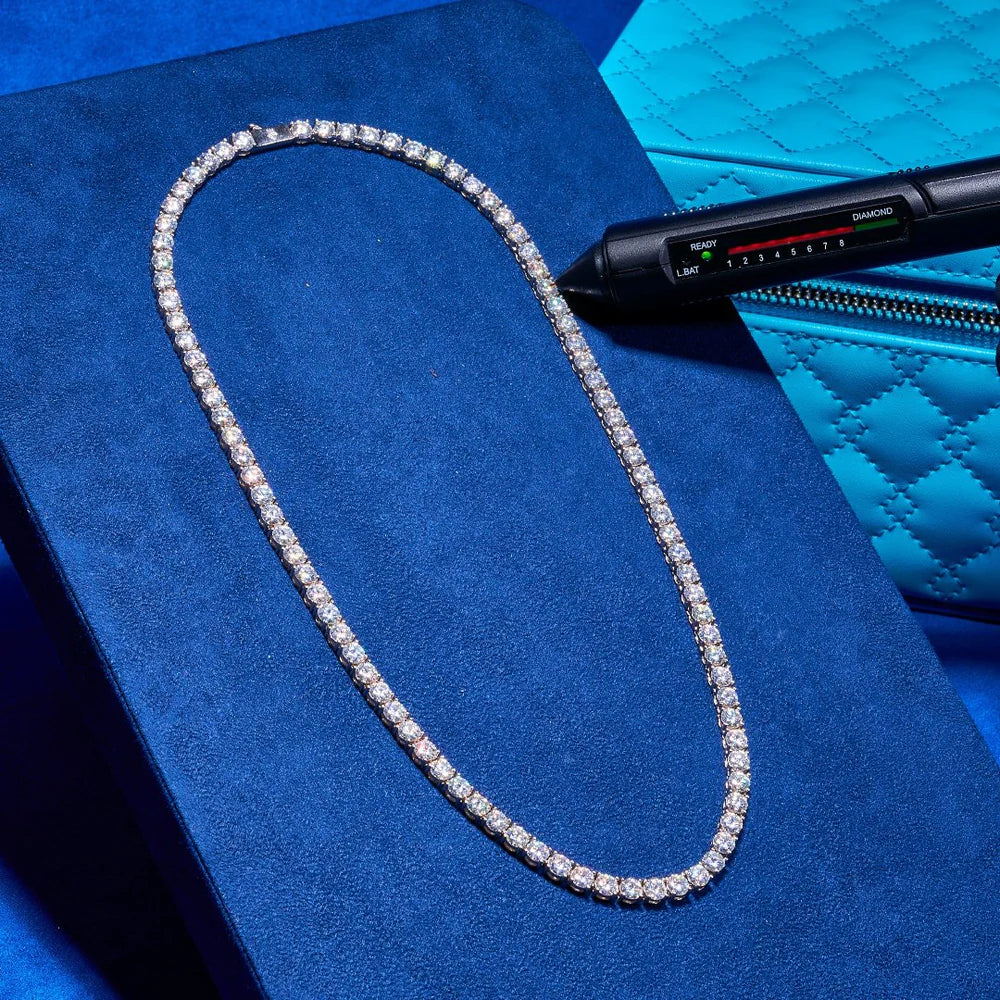 3MM MOISSANITE TENNIS CHAIN - 925 SILVER - D COLOUR - VVS1
