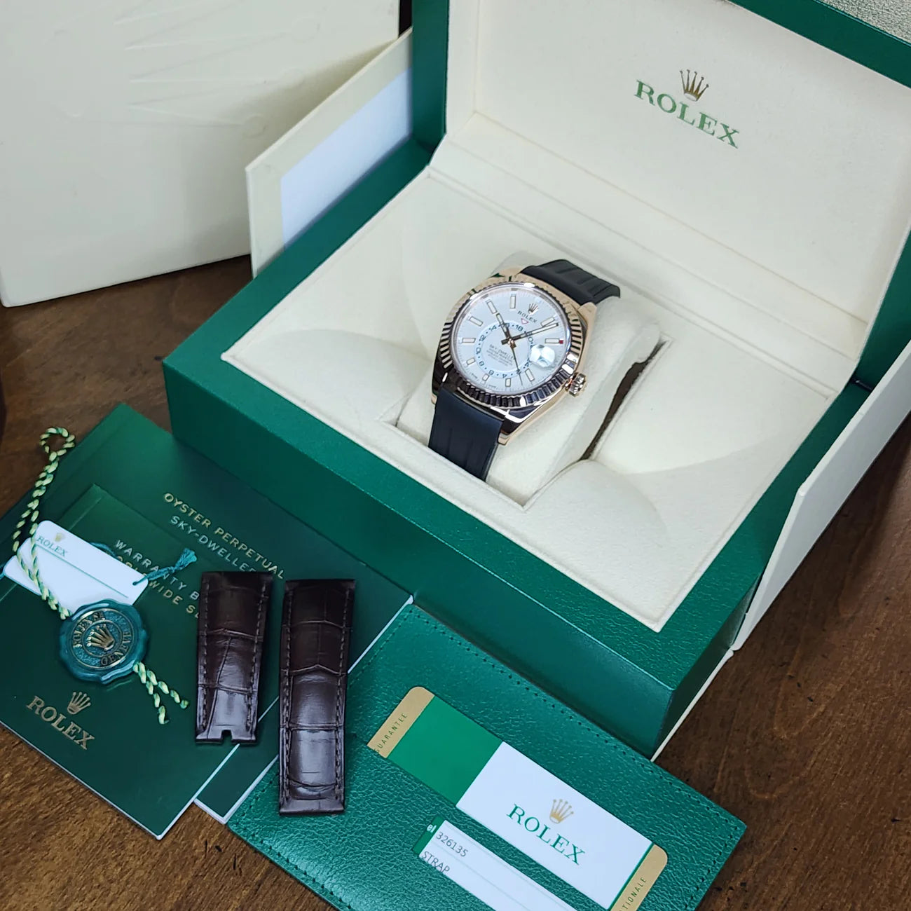 ROLEX SKY-DWELLER 326135 ROSE GOLD IVORY DIAL 42MM