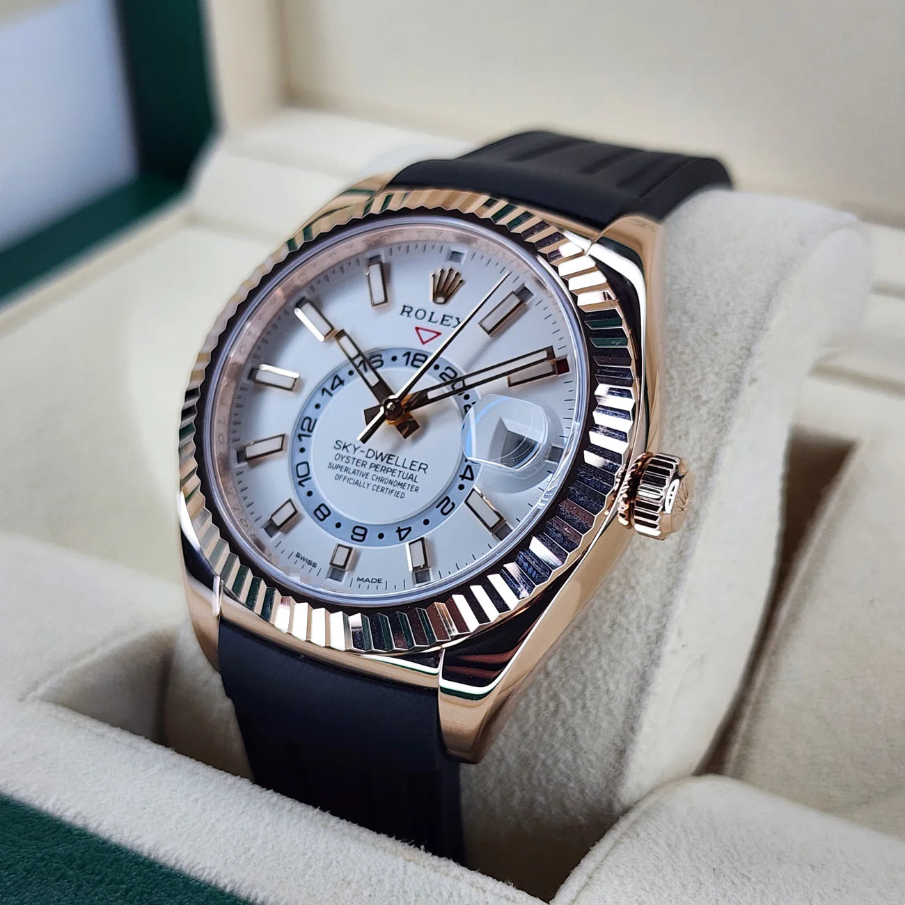 ROLEX SKY-DWELLER 326135 ROSE GOLD IVORY DIAL 42MM